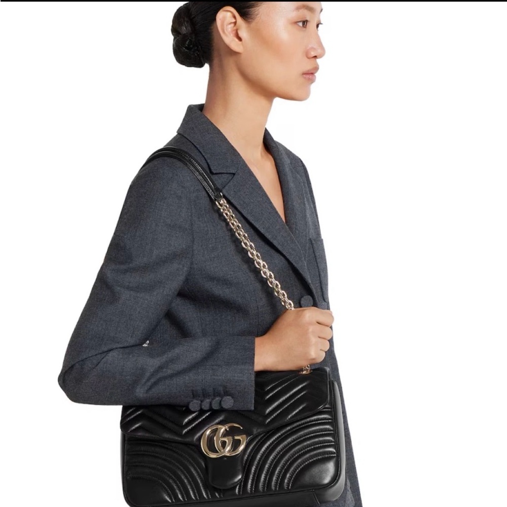 Gucci Quilted Black Shoulder Bag with Gold Chain